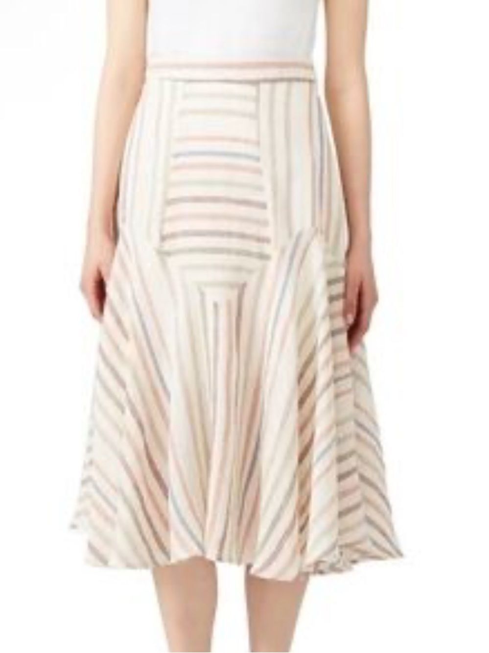 Hunter Bell Jordan striped midi skirt with an asymmetrical hemline. size 10.